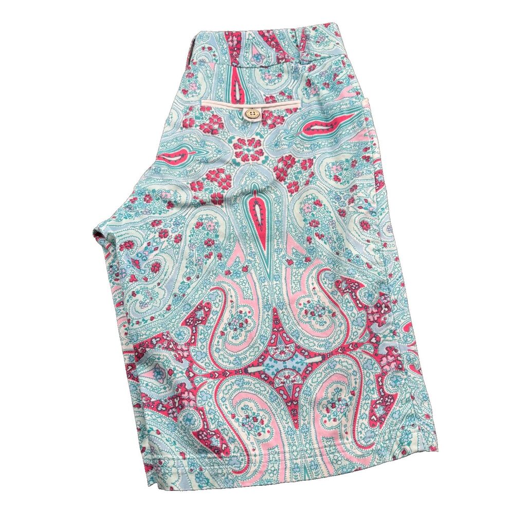 Peter Millar Shorts Women's 4 Paisley Stretch Bermuda Preppy Golf Blue/Pink